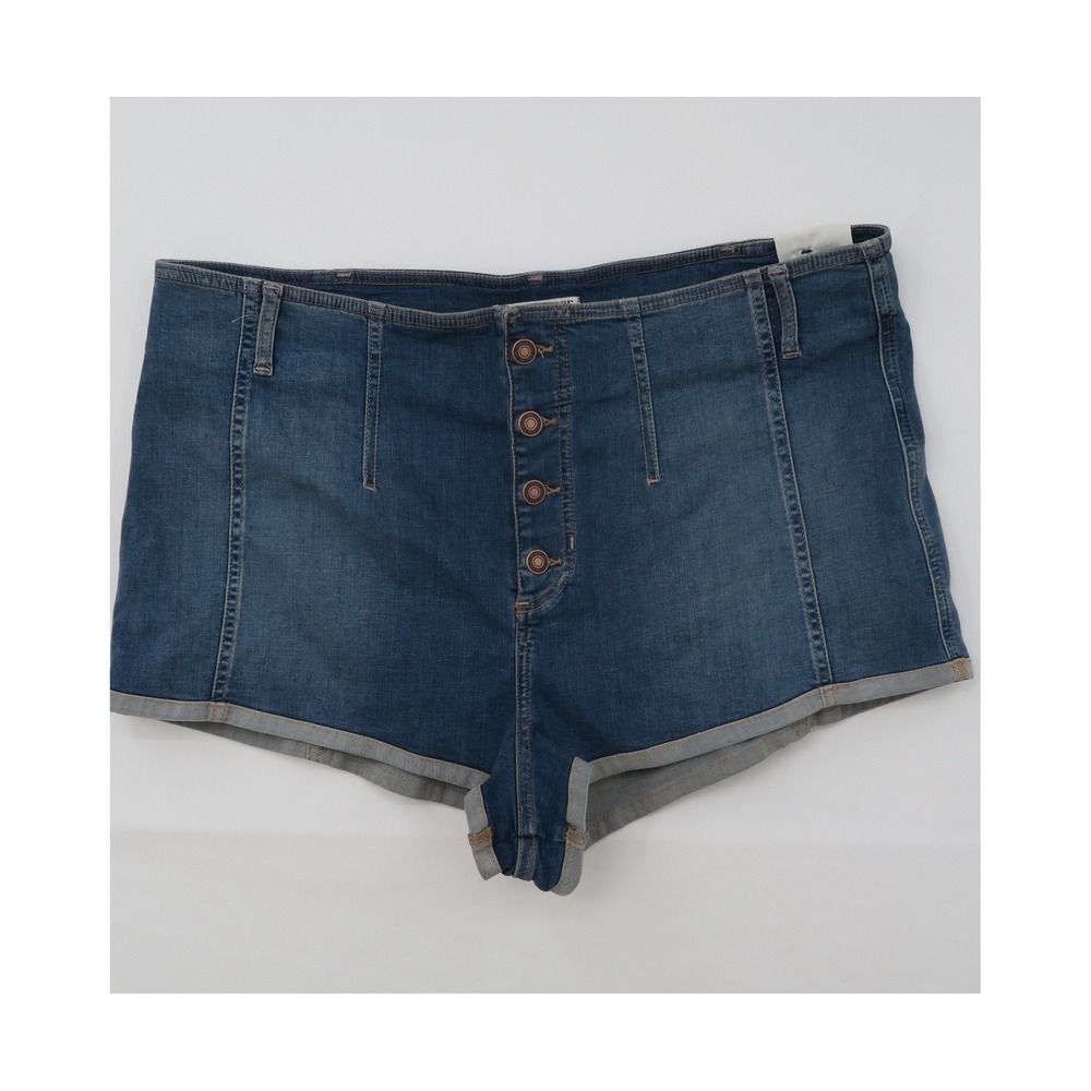 We The Free Free People Crvy Oasis High Rise Button‎ Fly Denim Shorts Blue 35